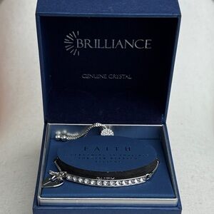 Brillance Silver plated “Faith” Swarovski crystal heart/cross pull bracelet. NWT